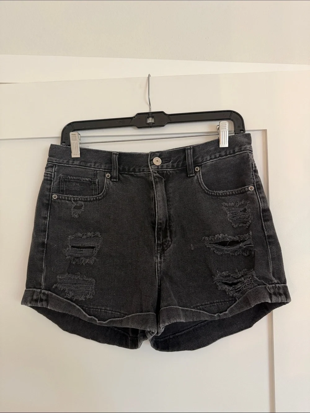 American Eagle Outfitters Black Distressed High-Rise Denim Shorts